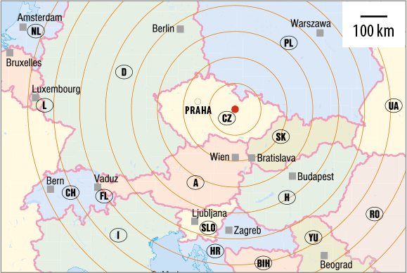 Město Litomyšl a střední Evropa na mapě